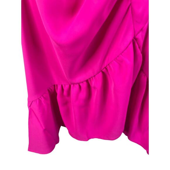 Le Superbe Waikiki Ruched Ruffle Mini Dress Keyhole Neck Flutter Sleeve Pink 2 - Picture 9 of 16